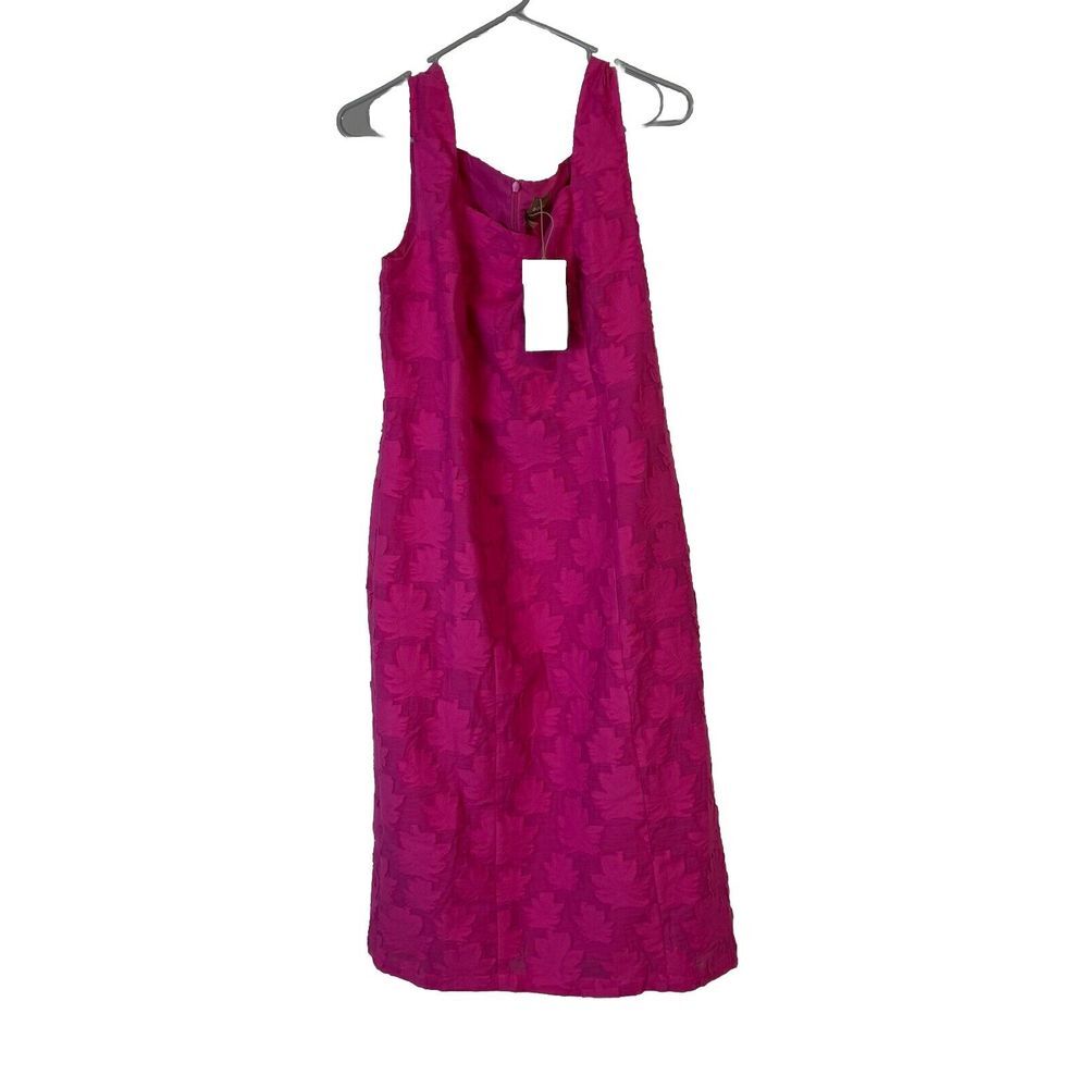 HUGO BOSS Fuschia Sleeveless Shift Dress Sz 10 NWT‎ Floral Inlays Midi Easter